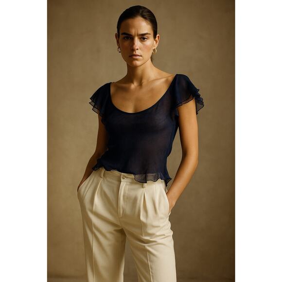 Ralph Lauren Collection Purple Label Silk Blouse Sheer Short Sleeve Dress Top 2